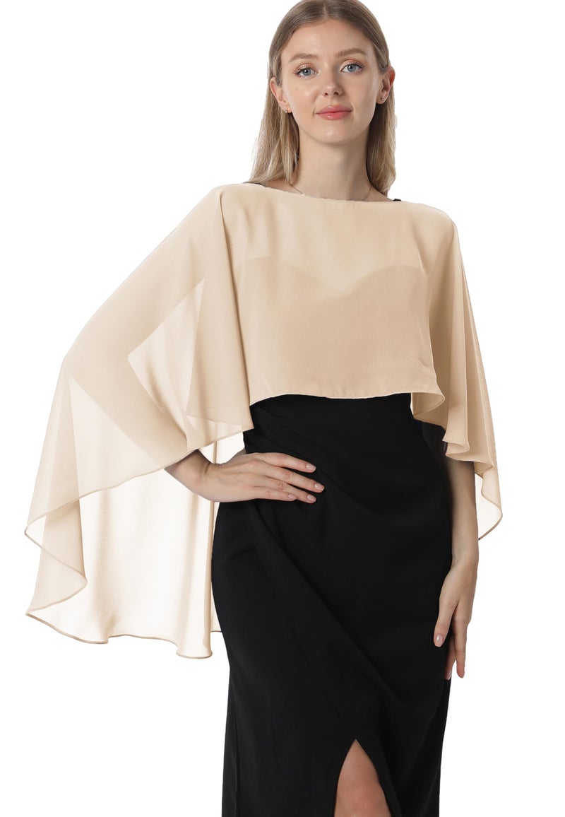 Hotshawl Capelets for women Chiffon Cape Shawls and Wraps for Evening Dress Wedding Capes Cover Up (Champagne1) - Image 1